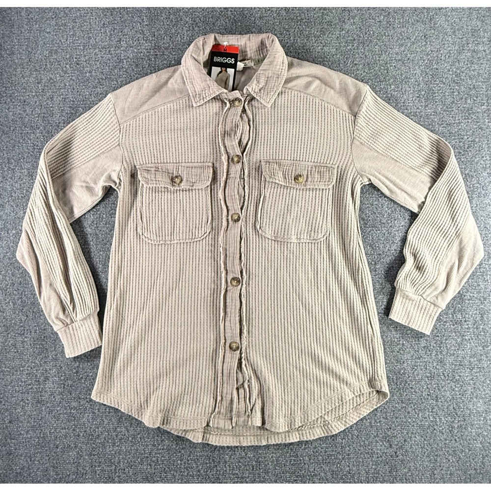 Briggs Womens Waffle Knit Corduroy‎ Button Down Shirt Tan Beige Size M NEW